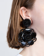 Black Pompom Flower Earrings
