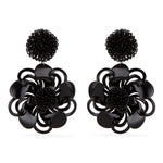 Black Pompom Flower Earrings