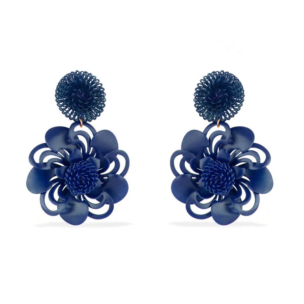
            
                Load image into Gallery viewer, Deep Red Pompom Flower Earrings
            
        