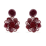 Deep Red Pompom Flower Earrings