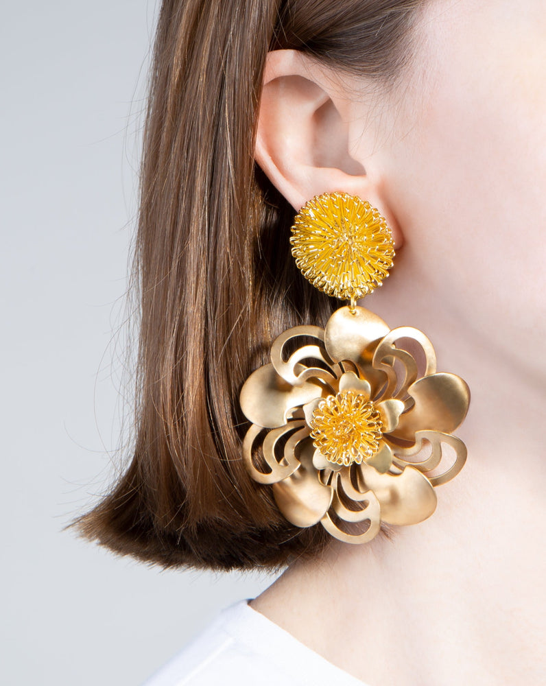 
            
                Load image into Gallery viewer, Gold Pompom Flower Earrings
            
        