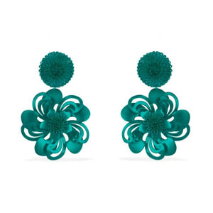 Green Pompom Flower Earrings