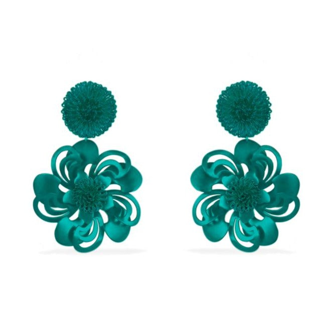 Blue Pompom Flower Earrings