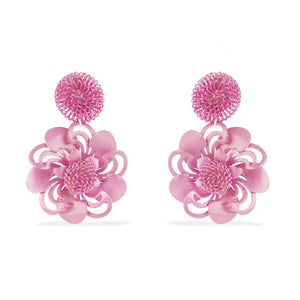 Pink Pompom Flower Earrings