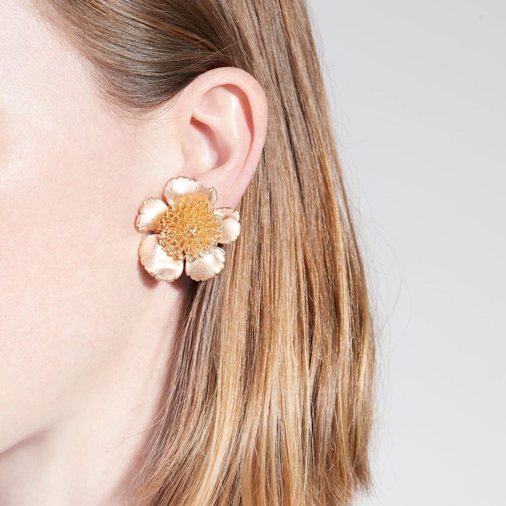 
            
                Load image into Gallery viewer, Orange Floral Pompom Earrings
            
        