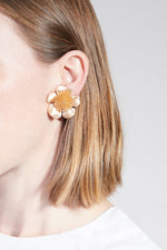Gold Floral Pompom Earrings