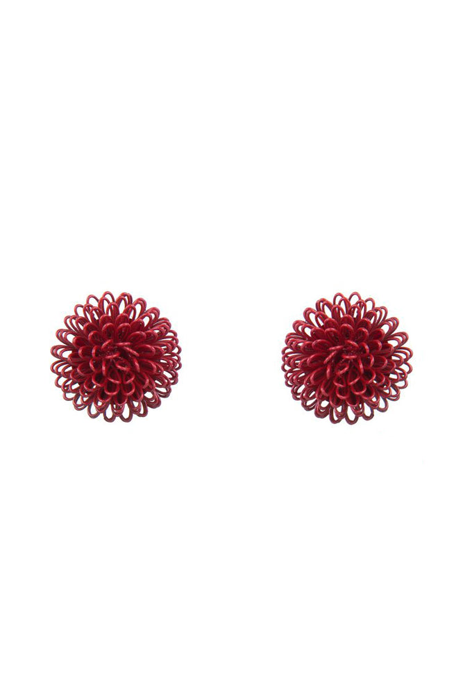 Red Single Clip Pompom Earrings
