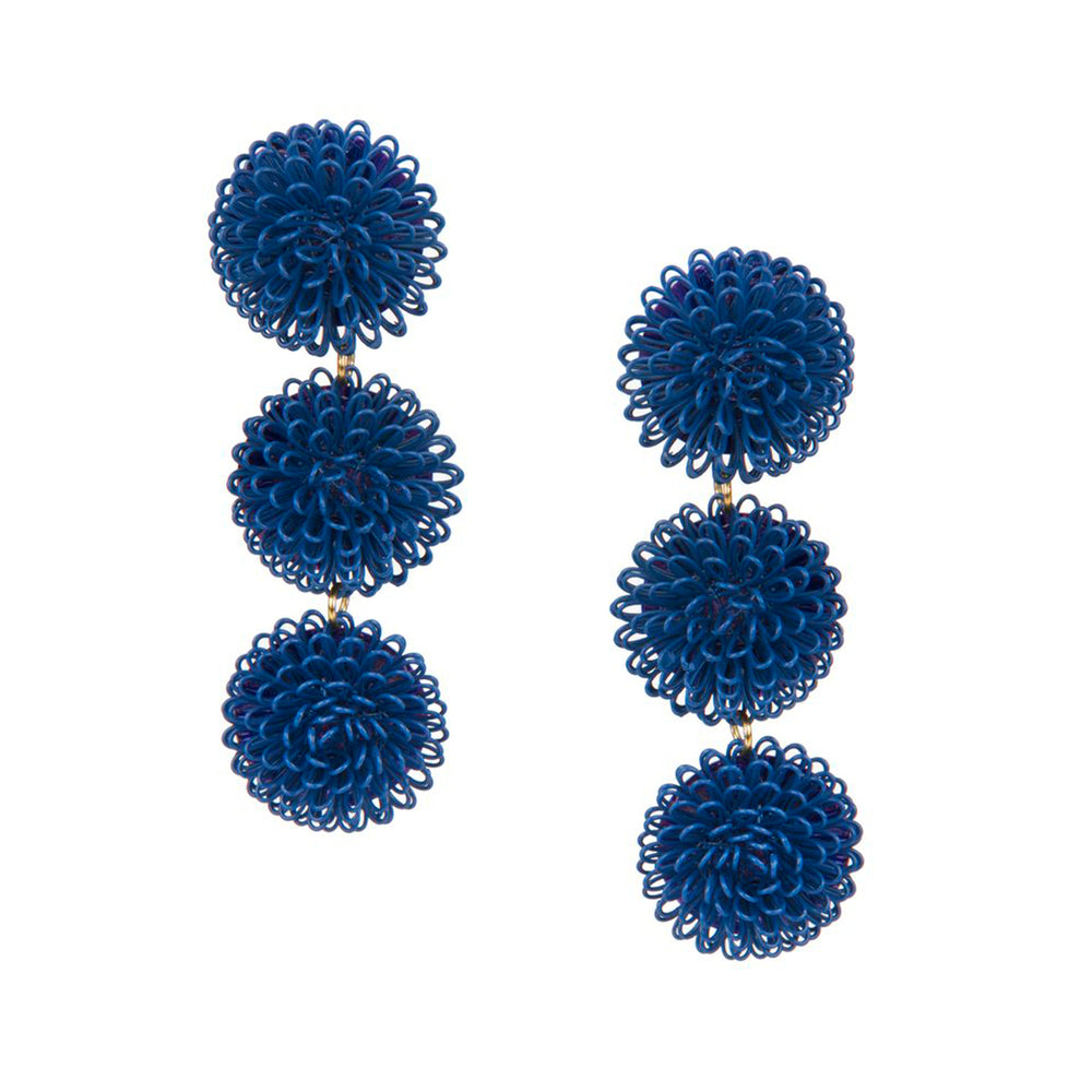 Pompom Earrings - Navy Blue