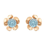 Blue Floral Pompom Earrings