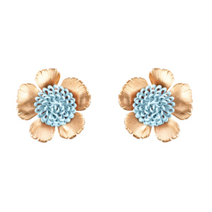 
            
                Load image into Gallery viewer, Blue Floral Pompom Earrings
            
        