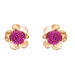 Fucsia Floral Pompom Earrings