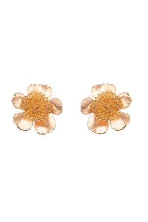 Gold Floral Pompom Earrings