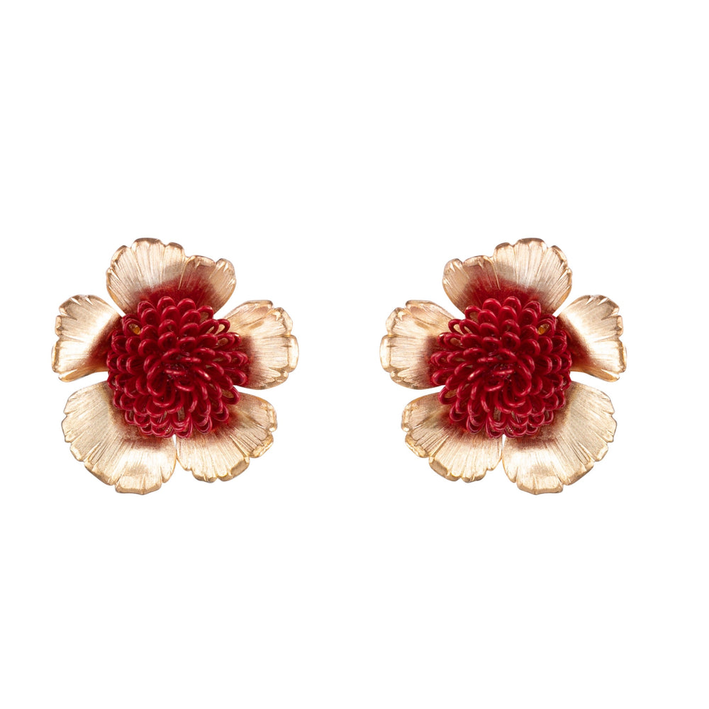 
            
                Load image into Gallery viewer, Red Floral Pompom Earrings
            
        