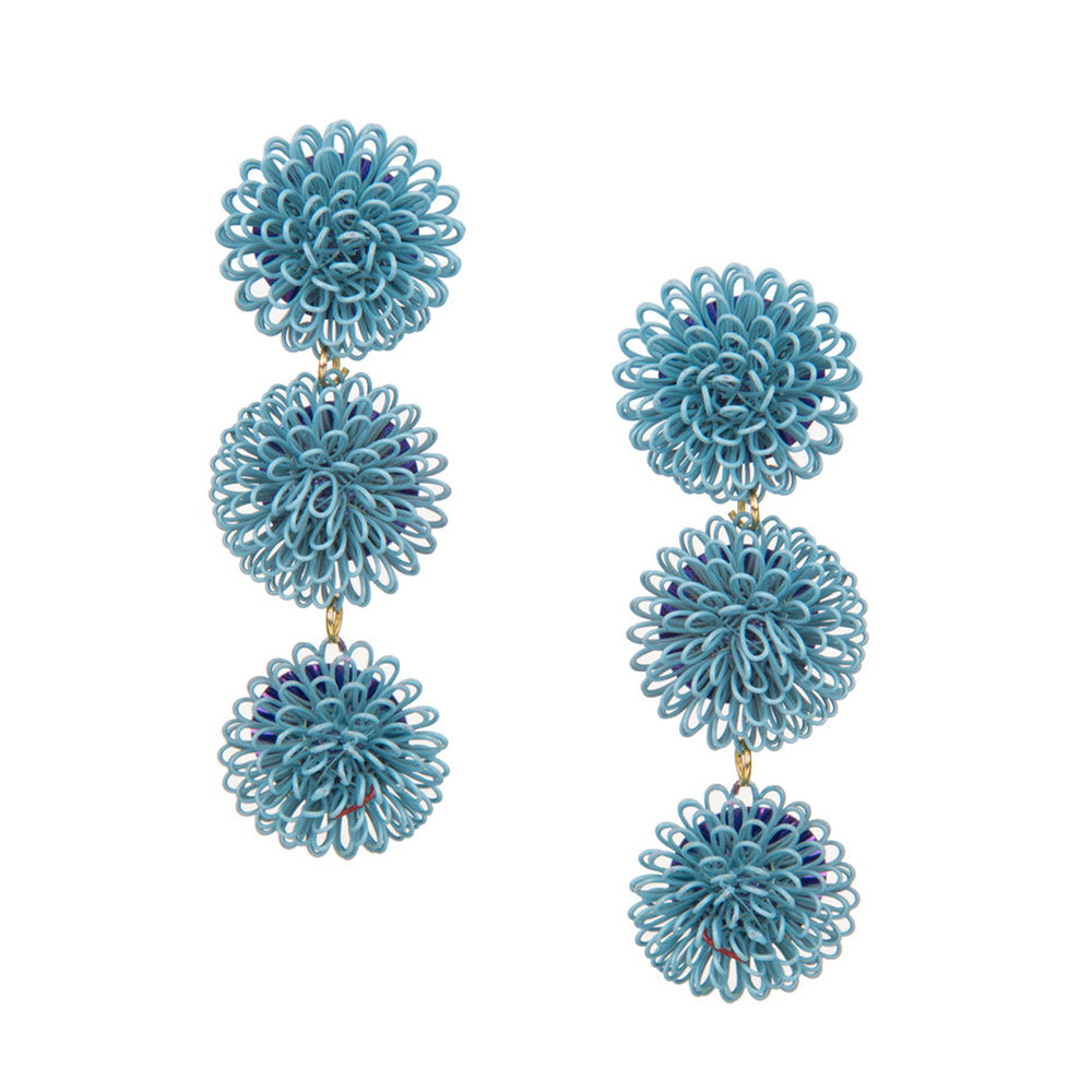
            
                Load image into Gallery viewer, Pompom Earrings - Light Blue
            
        