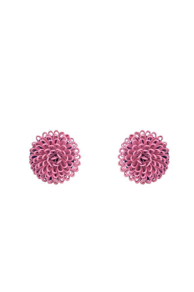 Pink Single Pompom Clip Earrings