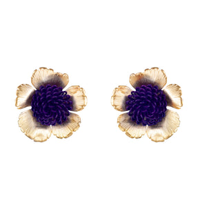 Purple Floral Pompom Earrings